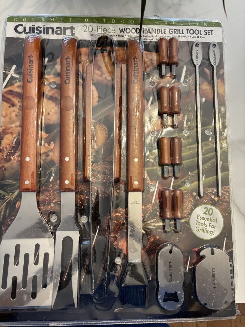 Cuisinart Wooden Handle Essential Stainless Steel Grill Tool Set - 20 pcs
